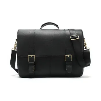 DOSRFINI Cow Leather Briefcase, One Shoulder Handbag Regular Men's Black