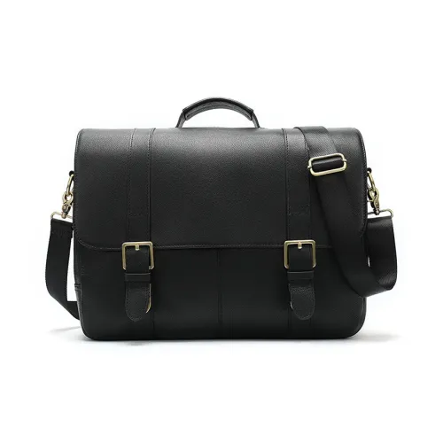 DOSRFINI Cow Leather Briefcase, One Shoulder Handbag Heiress Regular Men's Black
