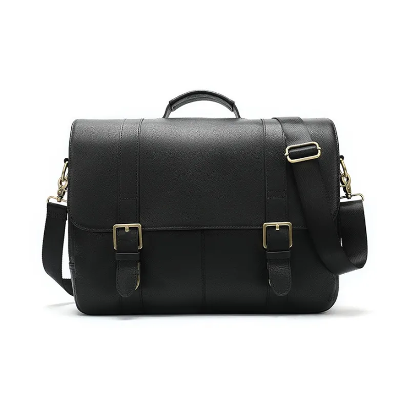 DOSRFINI Cow Leather Briefcase, One Shoulder Handbag Regular Men's Black-0