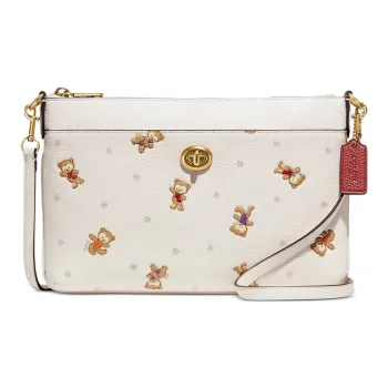 COACH Polly Polished Pebbled Leather Crossbody Bag Medium Size Women's White