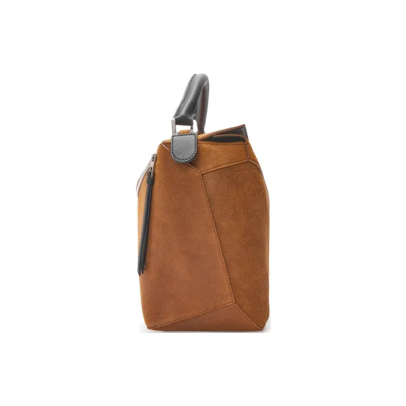 LOEWE Puzzle Pressed Suede Handbag Portable Crossbody Bag Shoulder Bag Large Size Men's Cognac-2