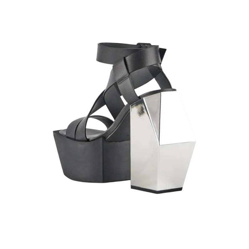 UNITED NUDE Stage Sandal Strap Sandals 15cm Women's Black Silver-3