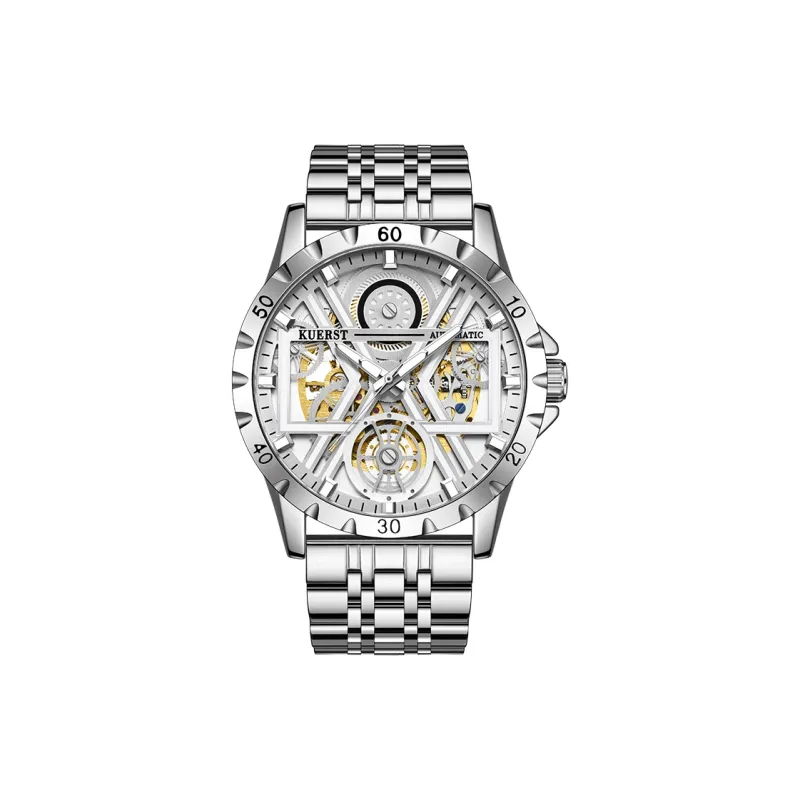 KUERST Automatic Mechanical Movement Steel Strap Watch Men's Watches White Dial-0