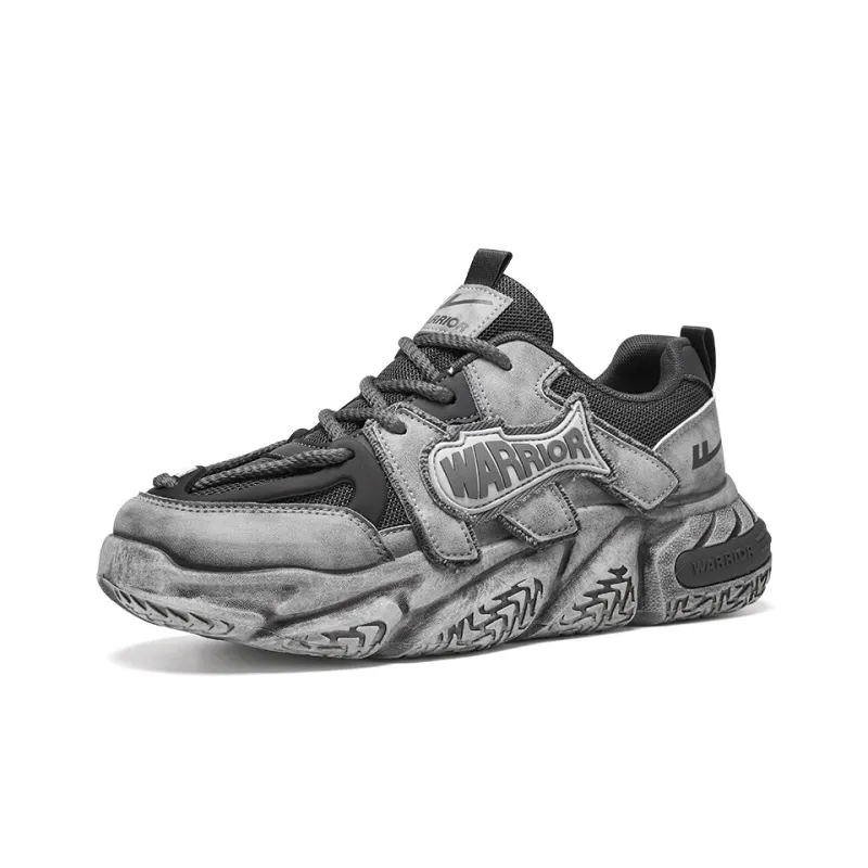 Warrior Lightweight Height Increasing Low Top Chunky Sneakers Unisex Distressed Dirty Gray-1