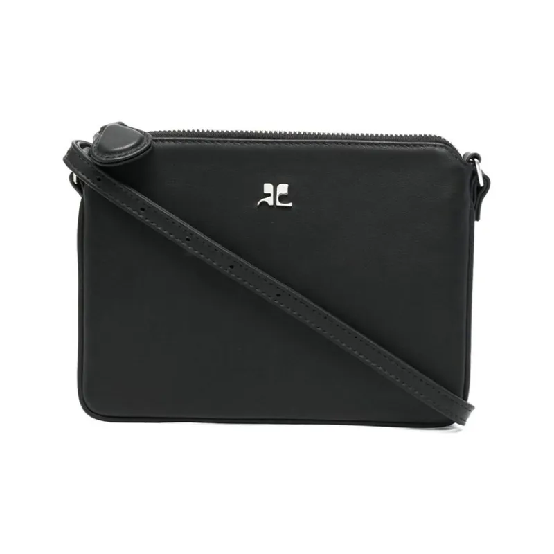 COURREGES Calfskin Crossbody Bag Shoulder Bag Women's Black-0
