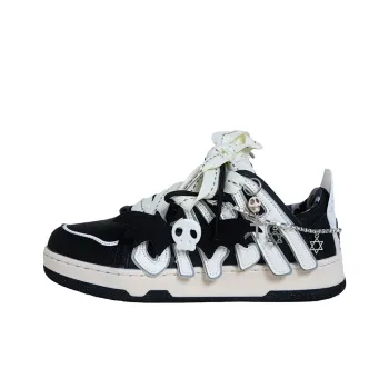 BOOM GUY POW Explosion Energy 100% Black Skeleton Anti Slip Wear Resistant Low Top Skateboard Shoes Unisex Black