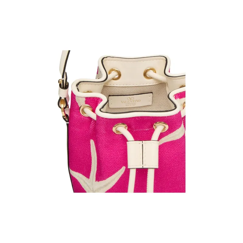 Valentino GARAVANI Canvas Bag, Bucket Bag, Handbag, Shoulder Bag, Crossbody Bag Women's Ivory White & Pink-5