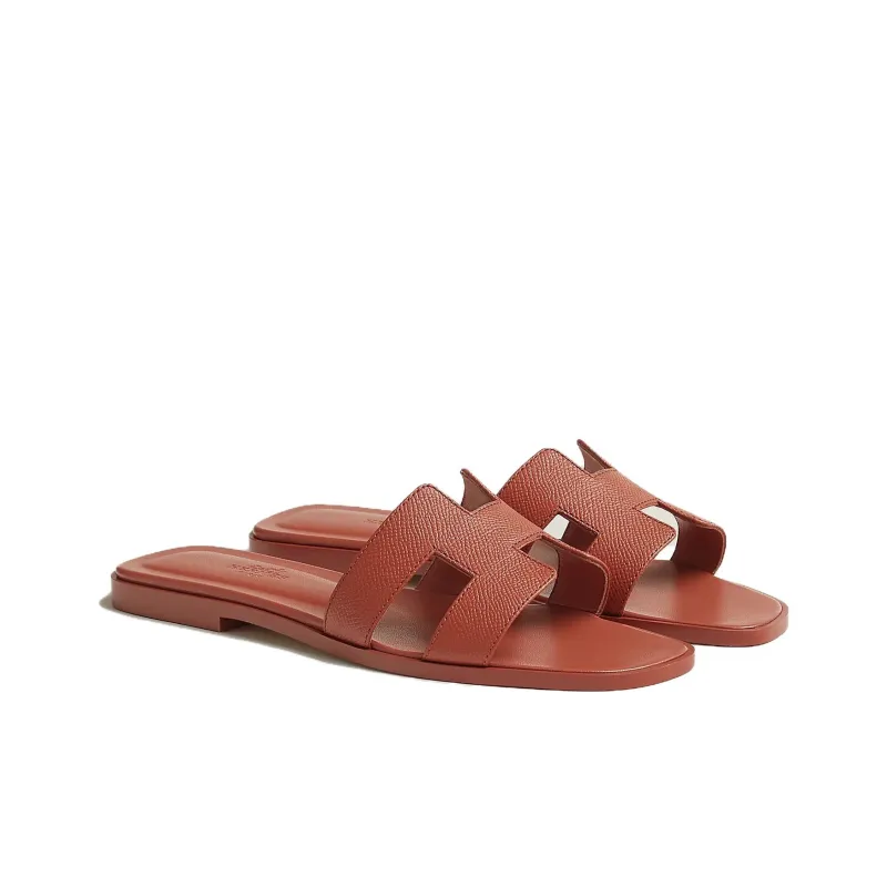 HERMES Oran Slide Slippers Women's Dark Orange-2
