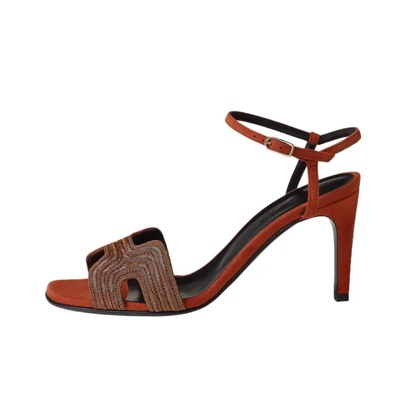 HERMES Heden Strap Sandals 8cm Women's Red Brown-0