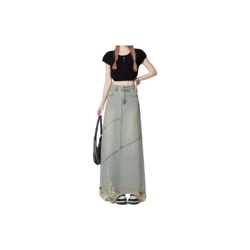 Enhanced Denim Long Skirts Women's Moonlight Blue