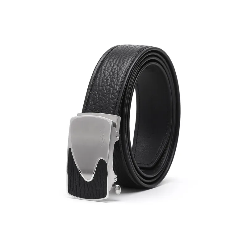 Satchi Sanduo Automatic Buckle High End Luxury Style Belt Seal Leather Leather Belts Men's Black Width 3.45cm-1