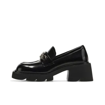 GG CC Preppy Style Kids' Leather Shoes Platform Loafers 6.5cm Women's Black