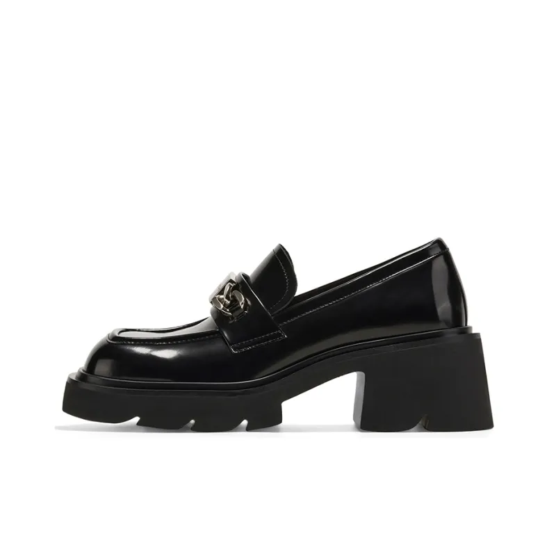 GG CC Preppy Style Kids' Leather Shoes Platform Loafers 6.5cm Women's Black-0