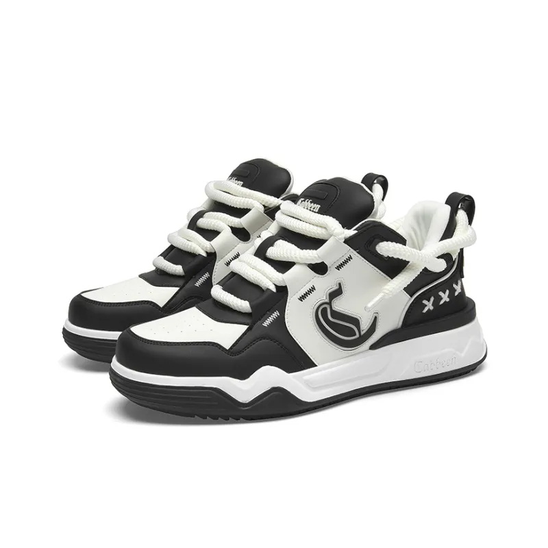Cabbeen Versatile Casual Puffy Shoes Anti-Slip Wear-Resistant Low-Top Skateboard Shoes Men's Black Romantic Confessions-2