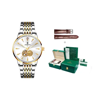RENOVO Automatic Mechanical Movement Stainless Steel Watchband Watch Men's Watches White Dial