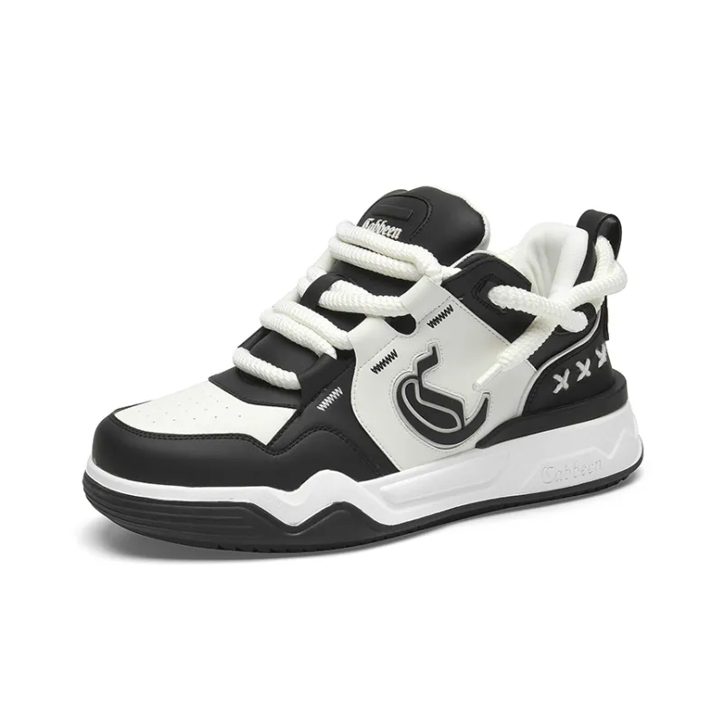 Cabbeen Versatile Casual Puffy Shoes Anti-Slip Wear-Resistant Low-Top Skateboard Shoes Men's Black Romantic Confessions-1