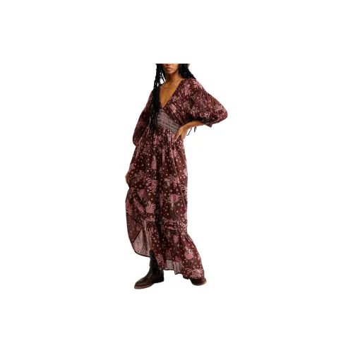 FREE PEOPLE Long-Sleeved Dresses Women's Pink Chocolate Combo