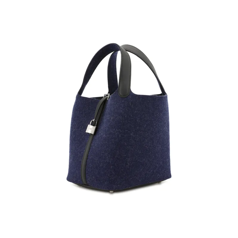 HERMES Picotin Lock Swift Leather Basket Bag Bucket Bag Handbag Women's Midnight Blue/Black-2