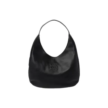 MIU MIU Leather Hobo Bag Handbag Shoulder Bag Women's Black