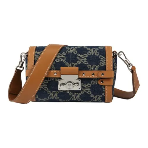 Wanlima Crossbody Bags Denim Blue With Almond Brown Accents