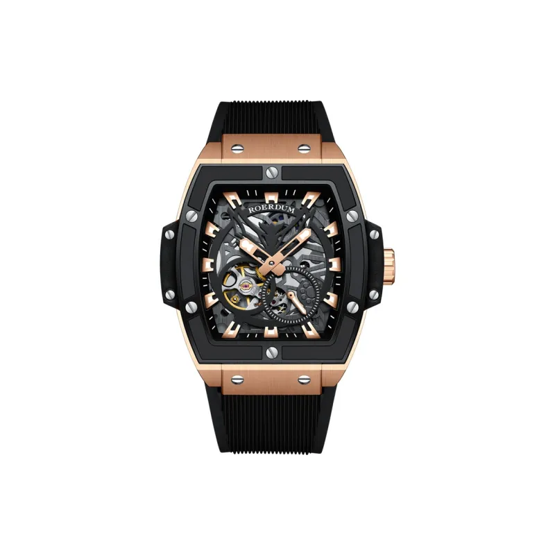 ROERDUM Cyber Collection Big Cow Automatic/Manual Mechanical Movement Silicone Strap Watch Men's Watches Black Dial-0