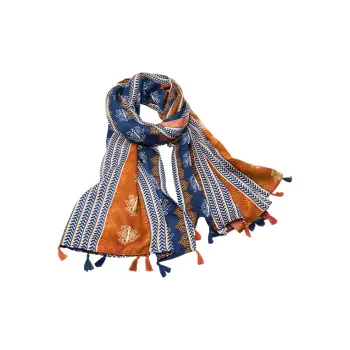 Narandu Polyester Shawls Women's Blue And Yellow Stripes Print