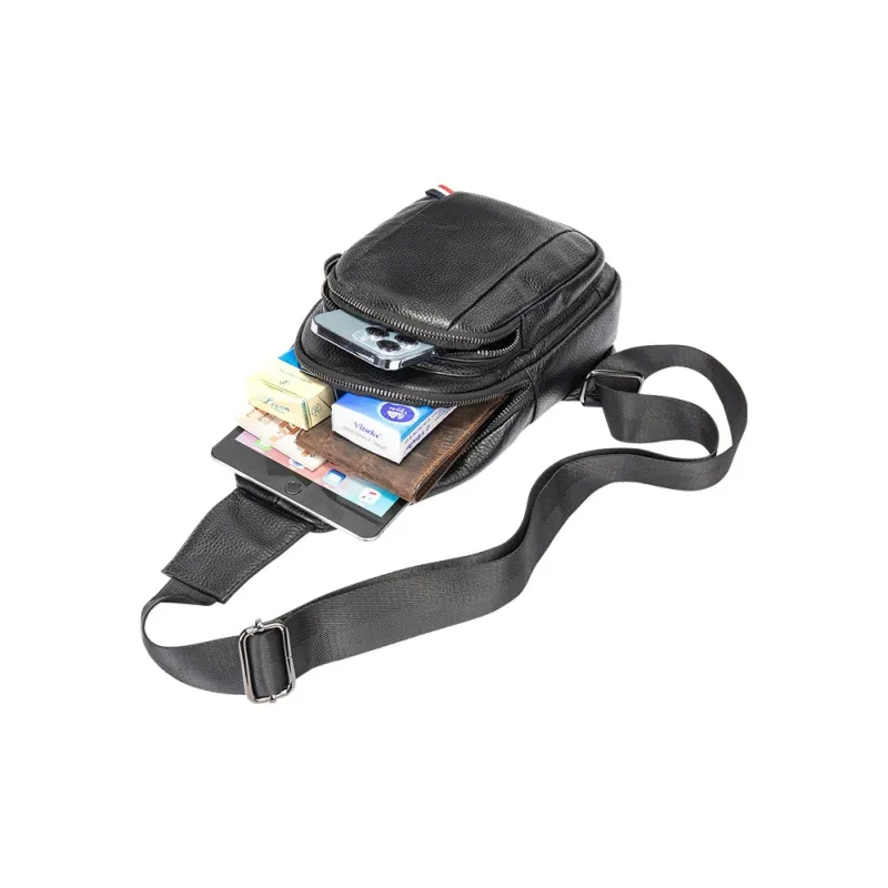 DOSRFINI Cow Leather Crossbody Sling Bag Regular Men's Black-4