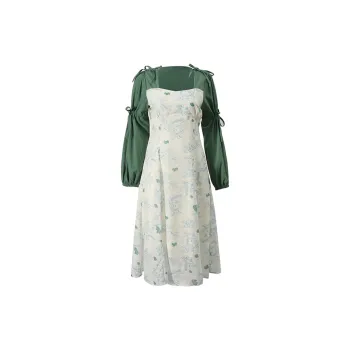 KUNZHUDAXIANG Long Sleeved Dress Women's Green