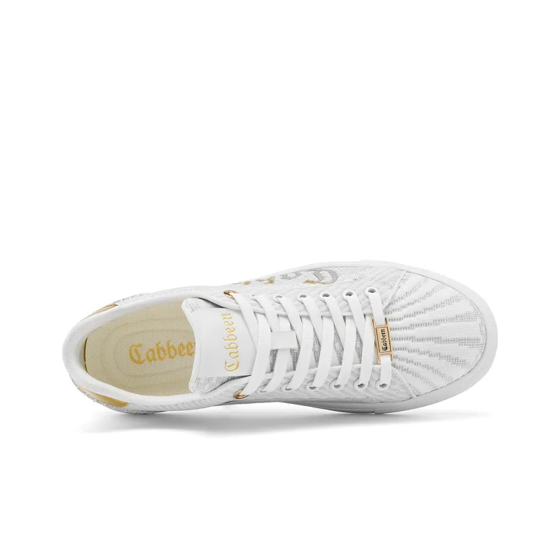 Cabbeen Preppy Everyday Lightweight And Breathable Low Top Trendy Casual Skateboard Shoes Men's White-4