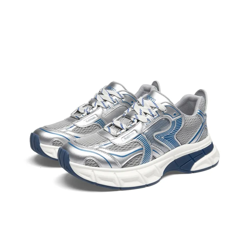 Cabbeen New Arrival Mesh Height Increasing Patchwork Lightweight And Breathable Low Top Chunky Sneakers Men's Silver-8