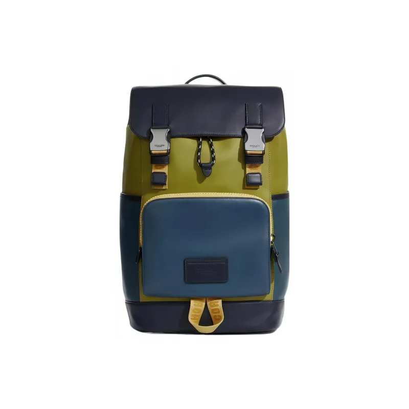COACH Track Cow Leather Backpack Medium Size Men's 1. Black Blue Green Multicolor-0