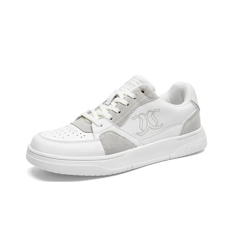 Cabbeen Patchwork Business Casual Date Lightweight And Breathable Low Top Skateboard Shoes Men's Ecru-1