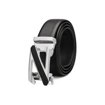 Narandu Business No Tooth Automatic Buckle Comfortable Elegance Cow Leather Belts Men's Black 3.5cm