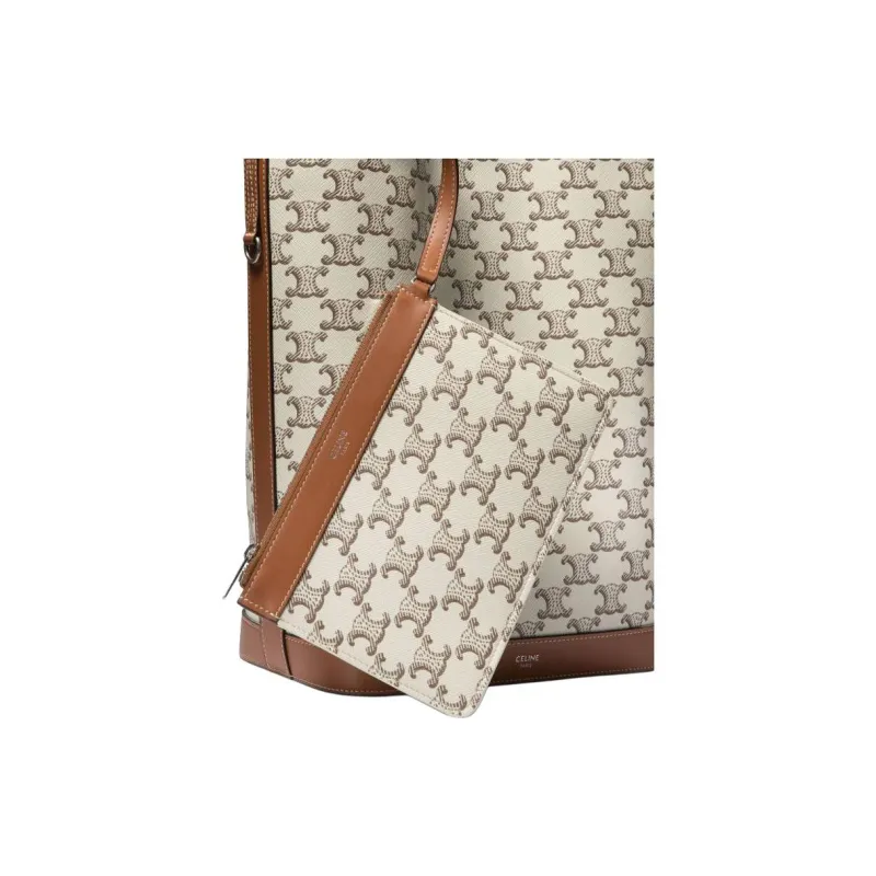 CELINE Triomphe Canvas With Calfskin Bucket Bags Shoulder Bag Crossbody Bag Men's Ecru-2