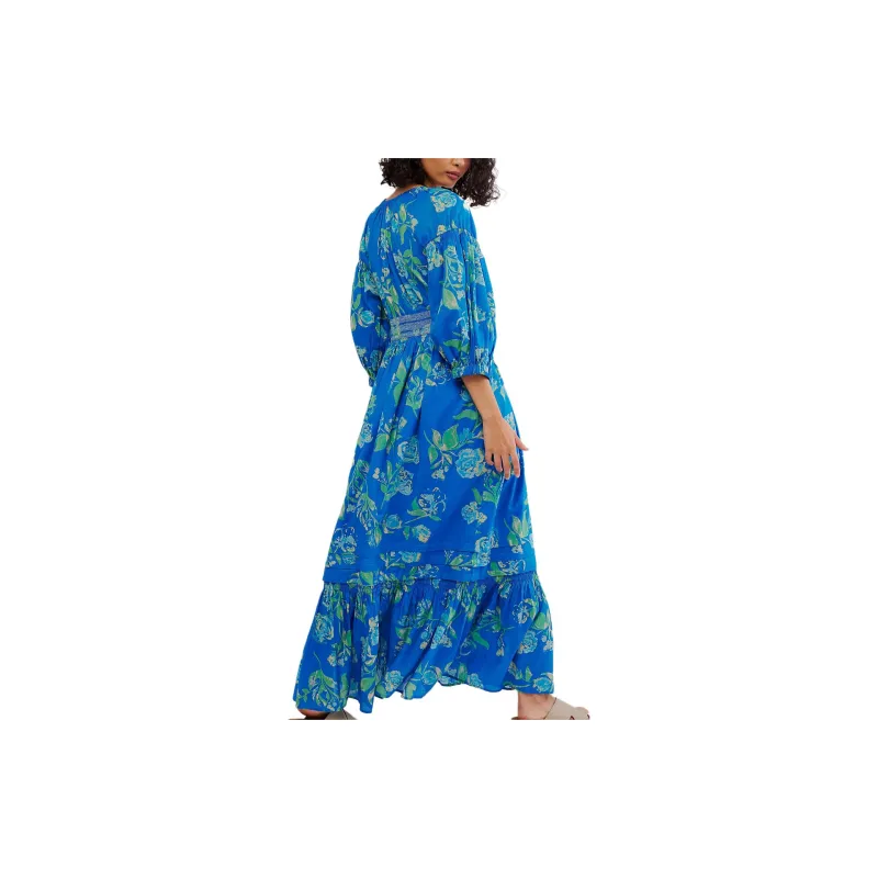 FREE PEOPLE Golden Hour Maxi Dress Long-Sleeved Dresses Women's Cornflower Combo-1