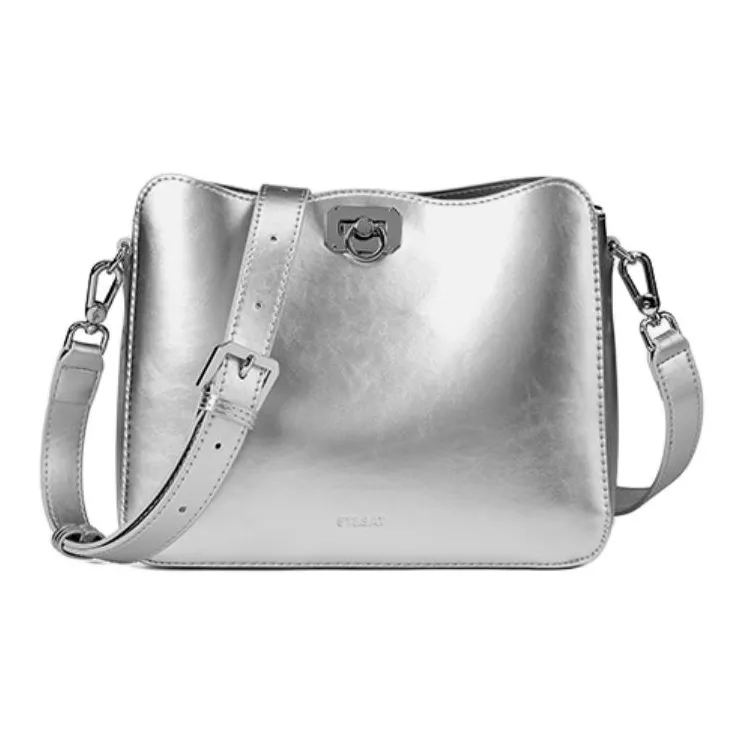 ST&SAT Cow Leather Crossbody Bag Large Size Women's Elegant White/Dreamy Silver/Elegant Black-7