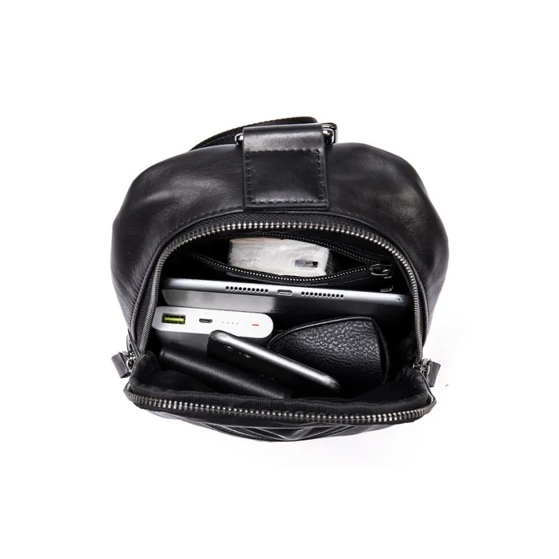 DOSRFINI Genuine Leather Sling Bag Small Size Men's Black-4