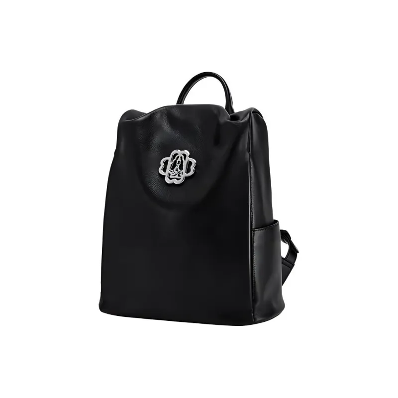 Hush Puppies Cow Leather Backpack Tubas Women's Black-1