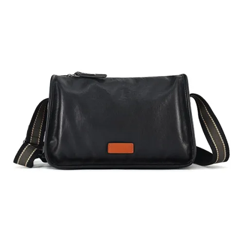 ROSEROOEN Top Grain Cow Leather Shoulder Bag Unisex Black