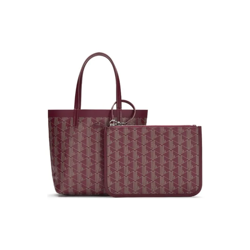 LACOSTE PVC Tote Bag Shopping Bag Handbag Small Size Women's Dark Red & Apricot-1