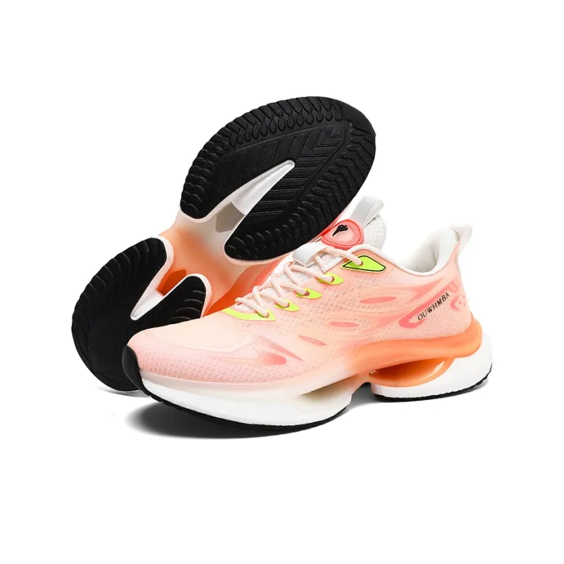 OUWENHEIMANBA Cushioning Breathable Lightweight Rebound Low-Top Popcorn TPU Outsole Running Shoes Unisex Pink White-2