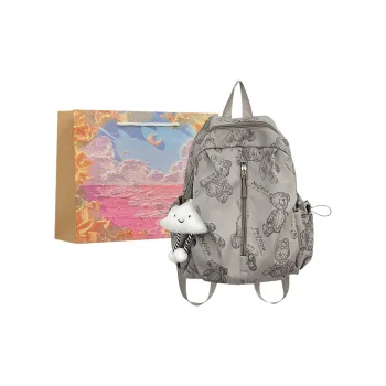 BRINCH Nylon Backpack Women's Gray/White/Green/Black