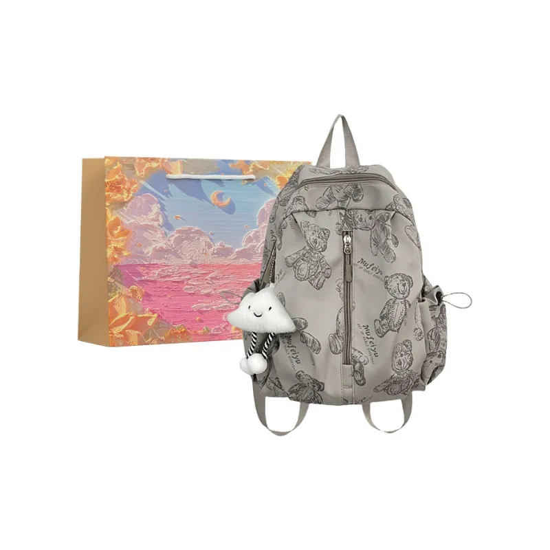 BRINCH Nylon Backpack Women's Gray/White/Green/Black-0
