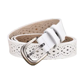 AAJF 2024 New Arrival Women's Genuine Leather Belt With Cut Out Pin Buckle Perforated Belt Female Style Women's