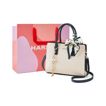 HARSON Genuine Leather One Shoulder Crossbody Mom Bag Handbag Regular Women's Ecru & Blue