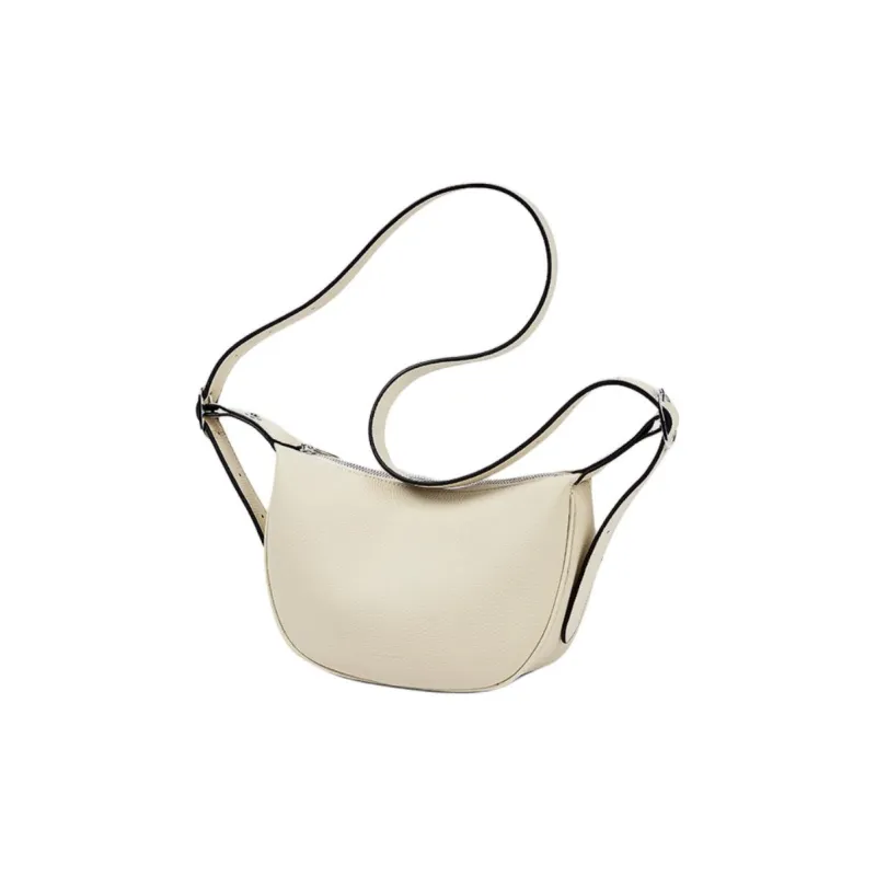 ST&SAT Top Grain Cow Leather Shoulder Bag Crossbody Bag Medium Size Women's Elegant White/Khaki-3