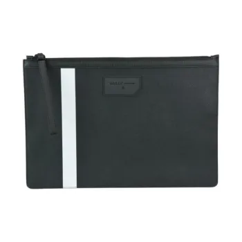 BALLY BOLLIS Canvas Leather Coin Purse Clutch Large Size Men's Black/White