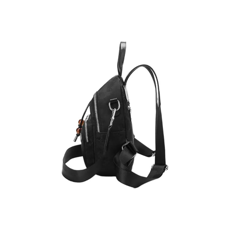 ST&SAT Fabric With Synthetic Leather Backpack Medium Size Women's Elegant Black/Dreamy Silver-2