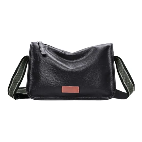 ROSEROOEN Top Grain Cow Leather Crossbody Bag Regular Men's Black