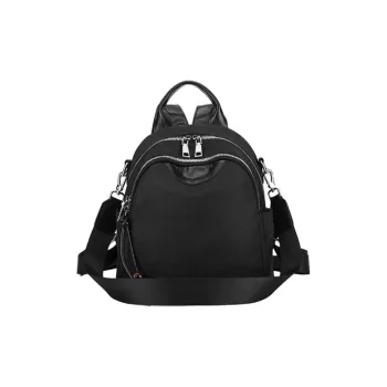 ST&SAT Fabric With Synthetic Leather Backpack Medium Size Women's Elegant Black/Dreamy Silver